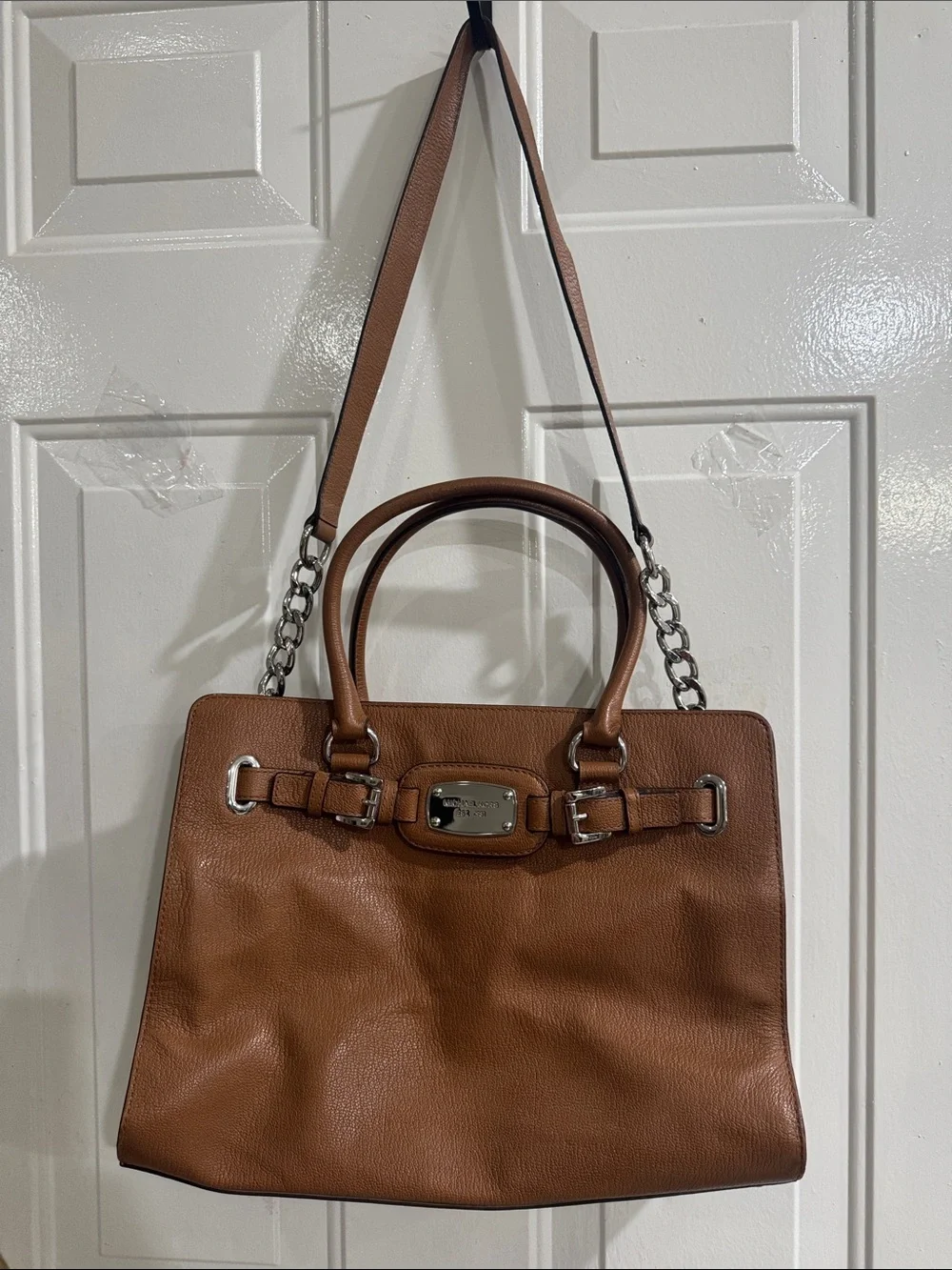 Michael Kors Tan Leather Satchel with Chain Shoulder Strap